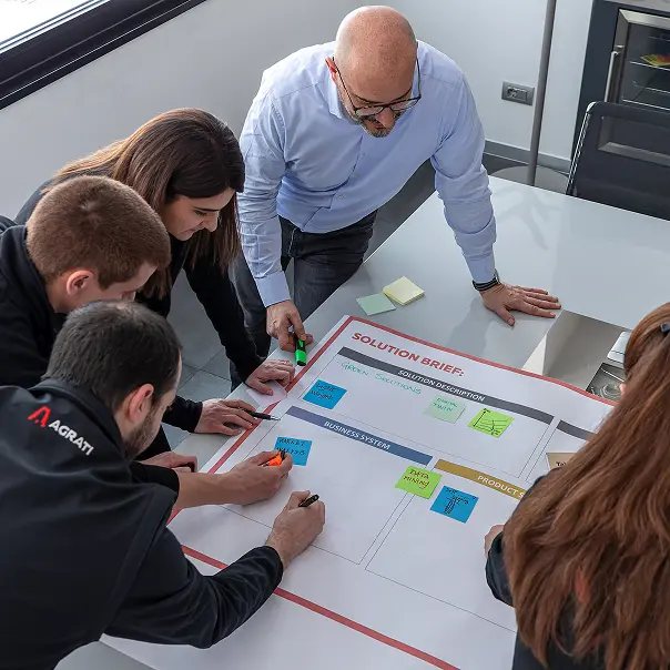 Team collaborating on a project plan.